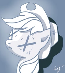 Size: 527x600 | Tagged: safe, artist:wolver87, imported from derpibooru, applejack, pony, dead, female, hat, mare, monochrome, solo, x eyes