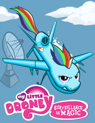 Size: 400x518 | Tagged: safe, artist:murmurationfestival, edit, imported from derpibooru, rainbow dash, cloud, cloudy, drone, logo, logo edit, my little x, satellite dish, sky, species swap, uav, uav online, unmanned aerial vehicle