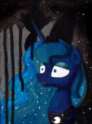 Size: 1164x1565 | Tagged: safe, artist:nancyksu, imported from derpibooru, nightmare moon, princess luna, alicorn, pony, duo, ethereal mane, female, mare, starry mane, traditional art