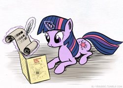 Size: 640x462 | Tagged: safe, artist:el-yeguero, imported from derpibooru, twilight sparkle, book, drawing, female, quill, scroll, solo