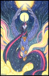 Size: 665x1020 | Tagged: safe, artist:kiriska, imported from derpibooru, twilight sparkle, alicorn, pony, female, hoof shoes, jewelry, long mane, mare, peytral, regalia, solo, spread wings, twilight sparkle (alicorn), wings