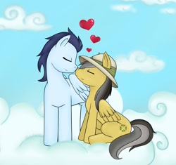 Size: 1787x1682 | Tagged: safe, artist:pikagirl18, imported from derpibooru, daring do, soarin', crack shipping, female, heart, male, nuzzling, shipping, soarindo, straight