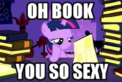 Size: 641x428 | Tagged: safe, edit, edited screencap, imported from derpibooru, screencap, twilight sparkle, the cutie mark chronicles, bedroom eyes, bibliophile, book, cargo ship, female, filly, filly twilight sparkle, image macro, shipping, solo, that pony sure does love books, twibook, younger