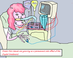 Size: 651x521 | Tagged: safe, artist:crystals1986, imported from derpibooru, pinkie pie, bed, crappy art, crystal, electrocardiogram, female, hand, hospital, quality, sick, solo