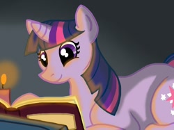 Size: 950x710 | Tagged: safe, artist:woofstep, imported from derpibooru, twilight sparkle, book, candle, candlelight, female, reading, solo