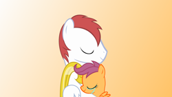 Size: 1920x1080 | Tagged: safe, artist:aftwi, imported from derpibooru, scootaloo, oc, crying, father, feels, good end, heartwarming, hug, royal guard, scootalove, smiling