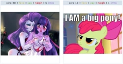 Size: 524x277 | Tagged: safe, imported from derpibooru, apple bloom, rarity, twilight sparkle, equestria girls, exploitable meme, female, humanized, juxtaposition, juxtaposition win, lesbian, rarilight