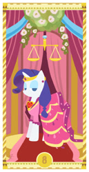 Size: 400x775 | Tagged: safe, artist:janeesper, imported from derpibooru, rarity, clothes, dress, female, gala dress, justice, scale, solo, tarot card