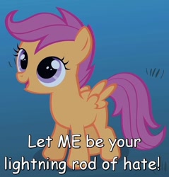 Size: 640x670 | Tagged: safe, imported from derpibooru, scootaloo, colin mochrie, comic sans, female, quote, scootabuse, solo, text, whose line is it anyway