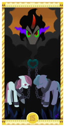 Size: 400x775 | Tagged: safe, artist:janeesper, imported from derpibooru, king sombra, crystal pony, pony, umbrum, chains, devil, sad, slave, slavery, tarot card, the devil