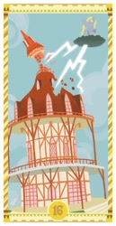 Size: 400x775 | Tagged: safe, artist:janeesper, imported from derpibooru, derpy hooves, pegasus, pony, cloud, cloudy, female, lightning, mare, ponyville town hall, solo, tarot card, the tower, town hall