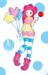 Size: 1800x2800 | Tagged: safe, artist:mizuki4560, imported from derpibooru, pinkie pie, human, balloon, female, humanized, lollipop, solo