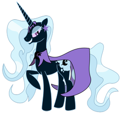 Size: 900x845 | Tagged: dead source, safe, artist:dazed-and-wandering, idw, imported from derpibooru, trixie, pony, unicorn, corrupted, female, grin, looking at you, mare, nightmare (entity), nightmare trixie, nightmarified, raised hoof, simple background, smiling, solo, transparent background