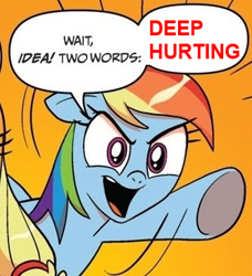 Size: 334x366 | Tagged: safe, idw, imported from derpibooru, rainbow dash, exploitable meme, meme, mystery science theater 3000, two words meme