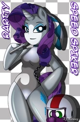 Size: 550x836 | Tagged: safe, artist:xjkenny, imported from derpibooru, rarity, spike, anthro, unguligrade anthro, arm hooves, leotard, paddock girl, race queen, speed racer, umbrella