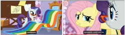 Size: 1303x368 | Tagged: safe, imported from derpibooru, screencap, fluttershy, rarity, youtube caption