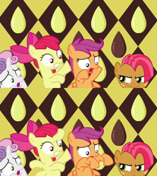 Size: 1280x1440 | Tagged: safe, artist:capnpea, edit, imported from derpibooru, apple bloom, babs seed, scootaloo, sweetie belle, cutie mark crusaders, fimbriae, i can't believe it's not dtkraus, mutant, wat