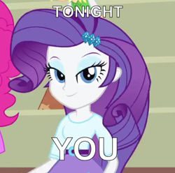 Size: 402x398 | Tagged: safe, imported from derpibooru, rarity, equestria girls, equestria girls (movie), image macro, tonight you