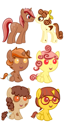 Size: 501x932 | Tagged: safe, artist:gletters, imported from derpibooru, oc, oc only, oc:cinnabun, oc:peppermint, pegasus, pony, unicorn, adoptable, adopted, baby, baby pony, diaper, female, foal, glasses, male, oc x oc, offspring, parent:oc:cinnabun, parent:oc:peppermint, parents:oc x oc, shipping, straight