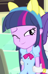 Size: 400x614 | Tagged: safe, imported from derpibooru, rarity, twilight sparkle, equestria girls, equestria girls (movie), wink