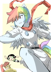 Size: 2150x3035 | Tagged: safe, artist:twilightlimits, imported from derpibooru, rainbow dash, human, buttercup (powerpuff girls), crossover, dc comics, eared humanization, humanized, kid flash, pony coloring, tailed humanization, the powerpuff girls, winged humanization