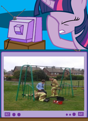 Size: 562x771 | Tagged: safe, imported from derpibooru, twilight sparkle, baby swing, exploitable meme, facehoof, fail, firefighter, meme, nostalgia, stupidity, swing, tv meme