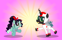 Size: 1106x723 | Tagged: safe, artist:alisonwonderland1951, imported from derpibooru, changelingified, ponified, sugar rush, turbo, turbo-tastic, vanellope von schweetz, wreck-it ralph