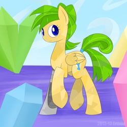 Size: 894x894 | Tagged: safe, artist:erthilo, imported from derpibooru, oc, oc only, oc:gold star, crystal pony, cyborg, pegasus, pony, solo, wings