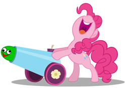 Size: 1312x919 | Tagged: safe, edit, imported from derpibooru, pinkie pie, fooby the kamikaze watermelon, party cannon, simple background, the demented cartoon movie, transparent background, vector