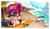 Size: 1050x600 | Tagged: safe, artist:chch, imported from derpibooru, pinkie pie, human, bikini, clothes, female, humanized, ocean, solo, summer, sunglasses, swimsuit