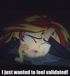 Size: 480x522 | Tagged: safe, imported from derpibooru, sunset shimmer, friendship is witchcraft, equestria girls, equestria girls (movie), crying, female, image macro, lunar slander, solo