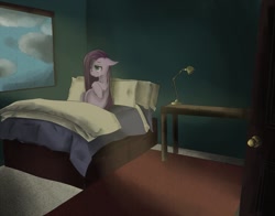 Size: 1277x1000 | Tagged: safe, artist:potheadsam, imported from derpibooru, pinkie pie, bed, crying, dark, female, pinkamena diane pie, room, sad, solo