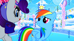 Size: 500x281 | Tagged: safe, imported from derpibooru, screencap, rainbow dash, rarity, sonic rainboom (episode)