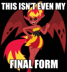 Size: 621x676 | Tagged: safe, imported from derpibooru, sunset shimmer, demon, equestria girls, equestria girls (movie), female, image macro, meme, solo, sunset satan, this isn't even my final form