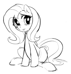 Size: 605x639 | Tagged: safe, artist:mewball, imported from derpibooru, fluttershy, pegasus, pony, cute, female, mare, monochrome, open mouth, shyabetes, simple background, sitting, solo, starry eyes, white background, wingding eyes