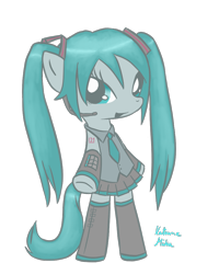 Size: 800x1000 | Tagged: safe, artist:kasuminox, imported from derpibooru, pony, bipedal, hatsune miku, hilarious in hindsight, ponified, solo, vocaloid