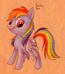 Size: 400x455 | Tagged: safe, artist:frozenspots, imported from derpibooru, rainbow dash, pegasus, pony, female, mare, smiling, solo, traditional art