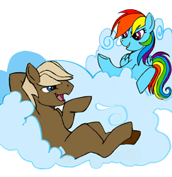 Size: 680x700 | Tagged: safe, artist:dbkit, imported from derpibooru, dumbbell, rainbow dash, pegasus, pony, cloud, dumbdash, duo, female, male, on a cloud, shipping, simple background, straight, transparent background