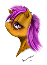 Size: 610x838 | Tagged: safe, artist:derp-my-life, imported from derpibooru, scootaloo, crying, female, punk, scar, scootasad, solo