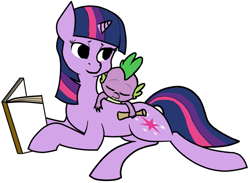 Size: 669x489 | Tagged: safe, artist:rice, imported from derpibooru, spike, twilight sparkle, book, scroll, sleeping, spikelove