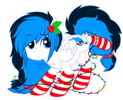 Size: 1000x812 | Tagged: safe, artist:xnightmelody, imported from derpibooru, oc, oc only, oc:melody breeze, pegasus, pony, animated, christmas lights, clothes, hearth's warming eve, lights, socks, solo, striped socks