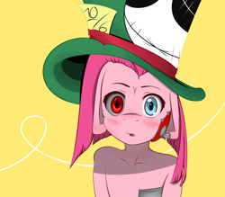 Size: 1600x1400 | Tagged: safe, artist:gunrunner, imported from derpibooru, pinkie pie, oc, oc:gunrunner, cyborg, fallout equestria, 10/6, blushing, fallout, hat, solo, top hat, tsundere, tumblr
