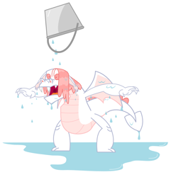 Size: 968x1004 | Tagged: safe, artist:changeling #209458, imported from derpibooru, fizzle, dragon, bucket, male, shocked, solo, teenaged dragon, water, wet, wet mane