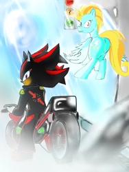 Size: 593x789 | Tagged: safe, artist:psyfteblue, imported from derpibooru, lightning dust, butt, crossover, motorcycle, plot, shadow the hedgehog, sonic the hedgehog (series)
