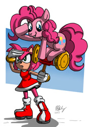 Size: 700x993 | Tagged: safe, artist:projectzuel, imported from derpibooru, pinkie pie, amy rose, crossover, sonic the hedgehog (series)