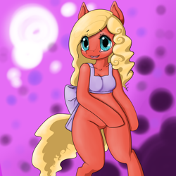 Size: 1600x1600 | Tagged: safe, imported from derpibooru, anthro, semi-anthro, apron, ask-sodia, blonde hair, clothes, featureless crotch, red coat, simple background, solo