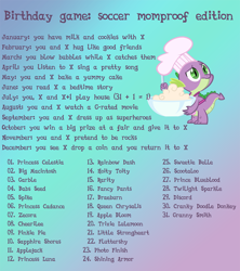 Size: 800x900 | Tagged: safe, artist:shadowweaver97, imported from derpibooru, apple bloom, applejack, babs seed, big mcintosh, braeburn, cheerilee, cranky doodle donkey, discord, fancypants, fluttershy, garble, granny smith, hoity toity, little strongheart, photo finish, pinkie pie, prince blueblood, princess cadance, princess celestia, princess luna, queen chrysalis, rainbow dash, rarity, sapphire shores, scootaloo, shining armor, spike, sweetie belle, trixie, twilight sparkle, zecora, dragon, earth pony, pony, birthday game, exploitable meme, male, stallion