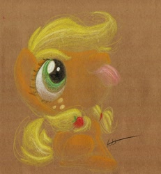 Size: 759x820 | Tagged: safe, artist:getchanoodlewet, imported from derpibooru, applejack, female, filly, solo, traditional art