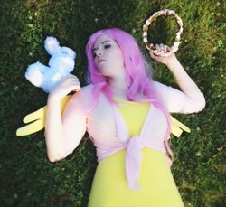 Size: 559x512 | Tagged: safe, artist:mintyblitzz, imported from derpibooru, angel bunny, fluttershy, human, cosplay, female, flower, irl, irl human, photo, solo