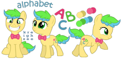 Size: 2564x1254 | Tagged: safe, artist:ivyhaze, imported from derpibooru, oc, oc only, earth pony, pony, bowtie, filly, reference sheet, simple background, smiling, transparent background, vector
